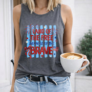 Land of the Free Because of the Brave Women's Color Cotton Tank Top in Gray