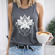 Lotus and Feathers Women's Color Cotton Tank Top in Gray
