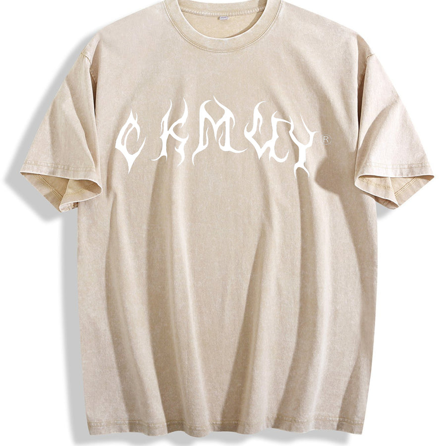 1 Pcs Heavy Adorable Vintage Washed T-Shirt in Beige