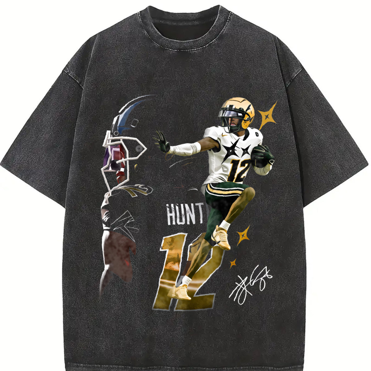 Travis Hunter Bih You Thought Custom Football vintage washed oversized T-shirt in Black