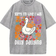 Goose Sorry I'm Late I Was Dilly Dallying Vintage Washed T-Shirt in Gray