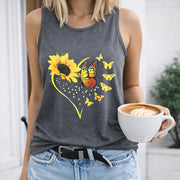 Sunflower Butterfly Heart Women's Color Cotton Tank Top in Gray
