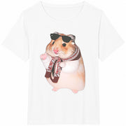 Wacky Hamster Quirky Cartoon Animal Cotton T-Shirt in White