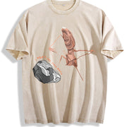 Marcus The Worm Humorous Meme Brain Rot vintage washed oversized T-shirt in Beige