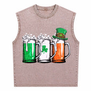 Irish Beer Ireland Flag St Patricks Day Leprechaun Small Vintage Washed Tank Top in Brown