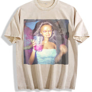 Drinking Party Doll Vintage Washed T-Shirt in Beige