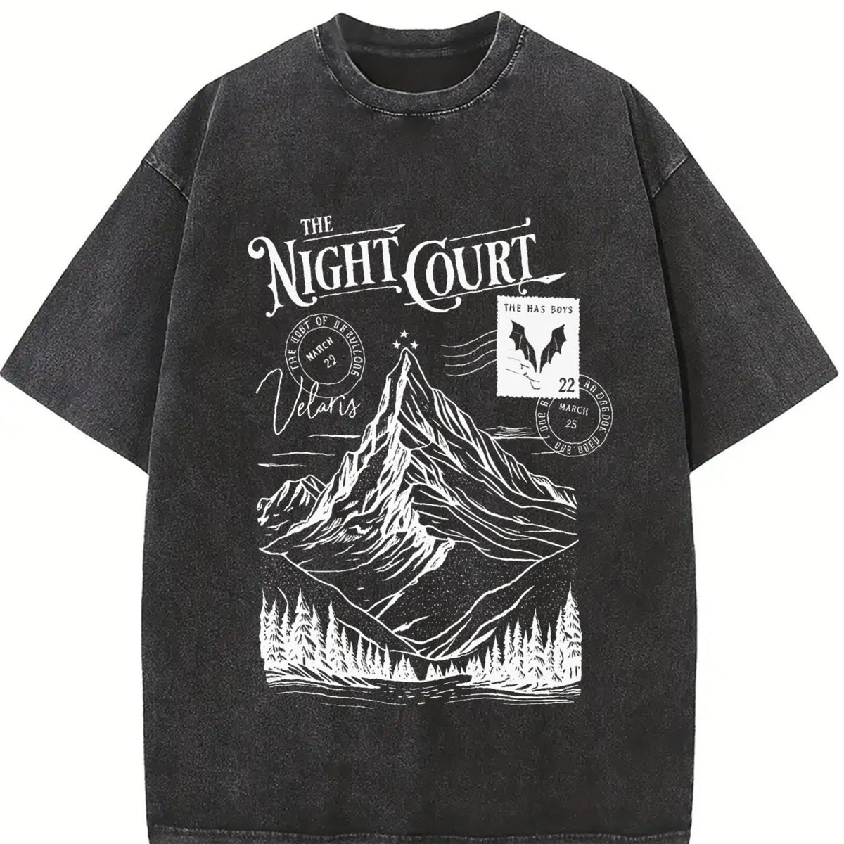 The Night Court Postcard Velaris Acotar Acomaf Bookish Vintage Washed T-Shirt in Black