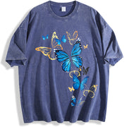 Elegant Blue Butterfly for Nature Enthusiasts vintage washed oversized T-shirt in Blue