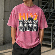 Cute Hiss Cats Rock Kittens Kitty Rocking Music Cat Lovers Vintage Washed T-Shirt in Red