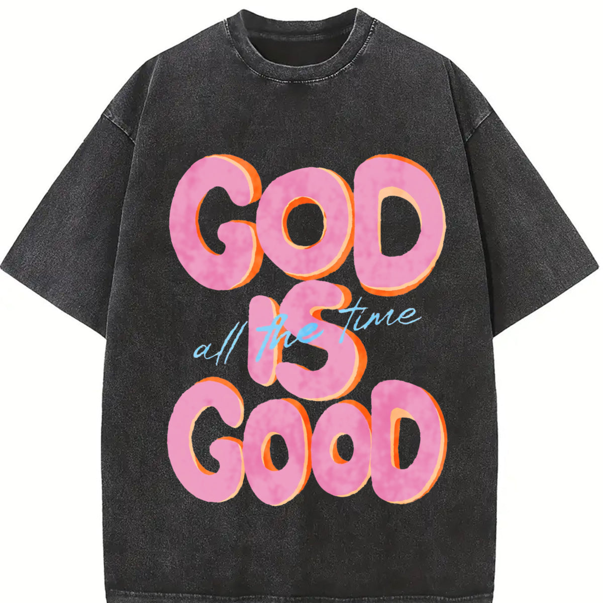& 230gsm GOD IS GOOD Retro Vintage Washed T-Shirt in Black
