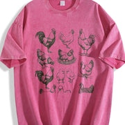 Chicken 90s Tattoo Vintage Washed T-Shirt in Red