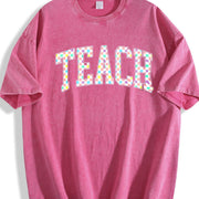 Checkered Teach Back to School Vintage Washed T-Shirt in Red