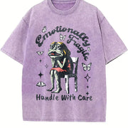 Frog Woman with Tears Emotionally Vintage Washed T-Shirt in Purple