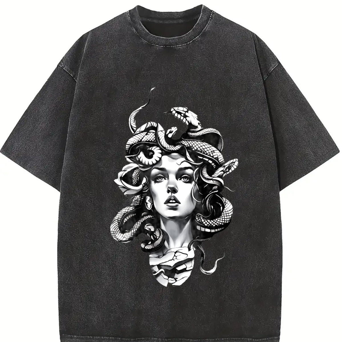 Distressed American Retro Vintage Washed T-Shirt in Black
