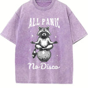 Retro Raccoon All Panic No Disco 90s Vintage Washed T-Shirt in Purple
