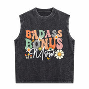 Badass Bonus Mom Stepmom for Mother's Day & Holidays Vintage Washed Tank Top in Black