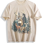 Deer Retro 90s Western Cute Country Hunting Season Country Vintage Washed T-Shirt in Beige