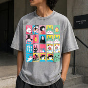 Studio Ghibli Hayao Miyazaki Studio Ghibli No Face Ghibli Vintage Washed T-Shirt in Gray