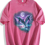 Two Dolfins Moon Ocean Mystical Dolfin Vintage Washed T-Shirt in Red