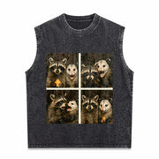 Possum & Raccoon Photobooth Selfie Vintage Washed Tank Top in Black