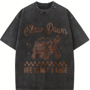 Retro Sarcastic Turtle 90s Vintage Washed T-Shirt in Black