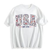 Floral USA Retro America Cotton T-Shirt in White