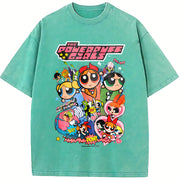 Powerpuff Girls Comic Collage vintage washed oversized T-shirt in Blue