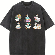 Silly Goose Reading Vintage Washed T-Shirt in Black