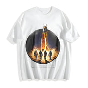 NASA Artemis II SLS Rocket Launch Astronaut Silhouette Cotton T-Shirt in White