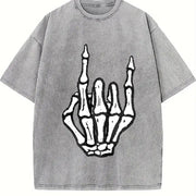 Punk Rock Skeleton Cool Rocker Halloween Boys vintage washed oversized T-shirt in Gray