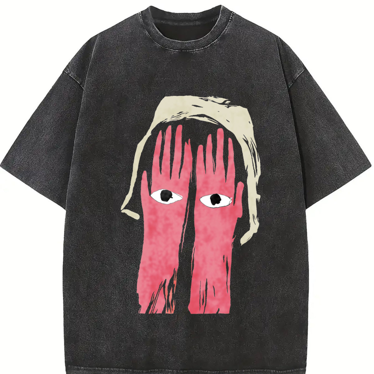 1pc Palm and Eye Vintage Washed T-Shirt in Black