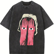 1pc Palm and Eye Vintage Washed T-Shirt in Black