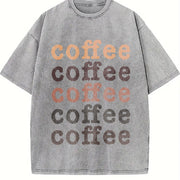 Retro with Coffee (Brownwhite Lettering) Vintage Washed T-Shirt in Gray