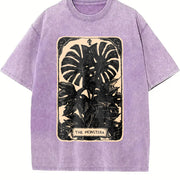 The Monstera Deliciosa Tarot Card Green Witch Plant Lover vintage washed oversized T-shirt in Purple
