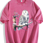 Retro Snow Owl Nature 90s Vintage Washed T-Shirt in Red