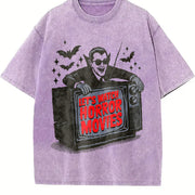 Retro Vampire Let's Watch Horror Movies Vintage Washed T-Shirt in Purple