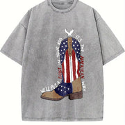 Courtesy of the Red Toby American Ride White and Blue vintage washed oversized T-shirt in Gray