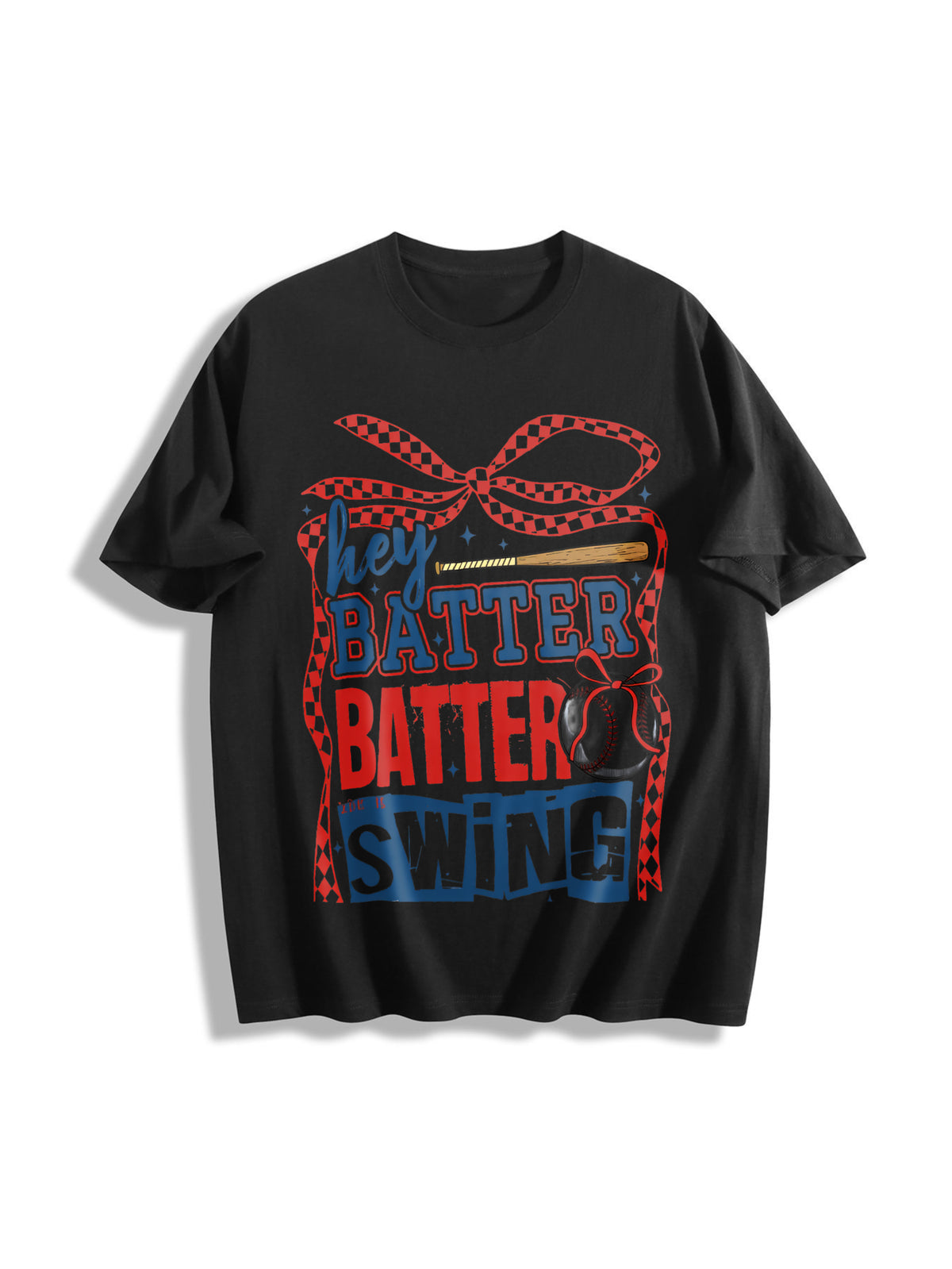 Retro Baseball Batter Swing Cotton T-Shirt in Black