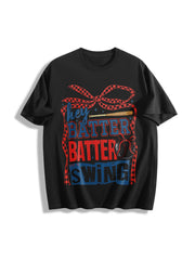 Retro Baseball Batter Swing Cotton T-Shirt in Black