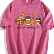 Books Lover Fall Pumpkin Season Vintage Washed T-Shirt in Red