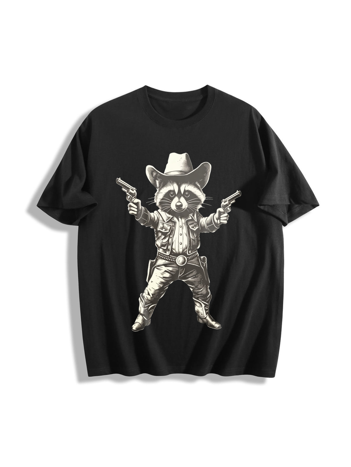 Cowboy Raccoon Retro Raccoon Cotton T-Shirt in Black
