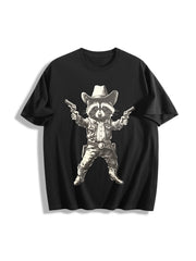 Cowboy Raccoon Retro Raccoon Cotton T-Shirt in Black