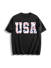 USA Floral Cotton T-Shirt in Black
