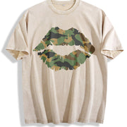 Camo Lip Soft Knit Breathable & vintage washed oversized T-shirt in Beige