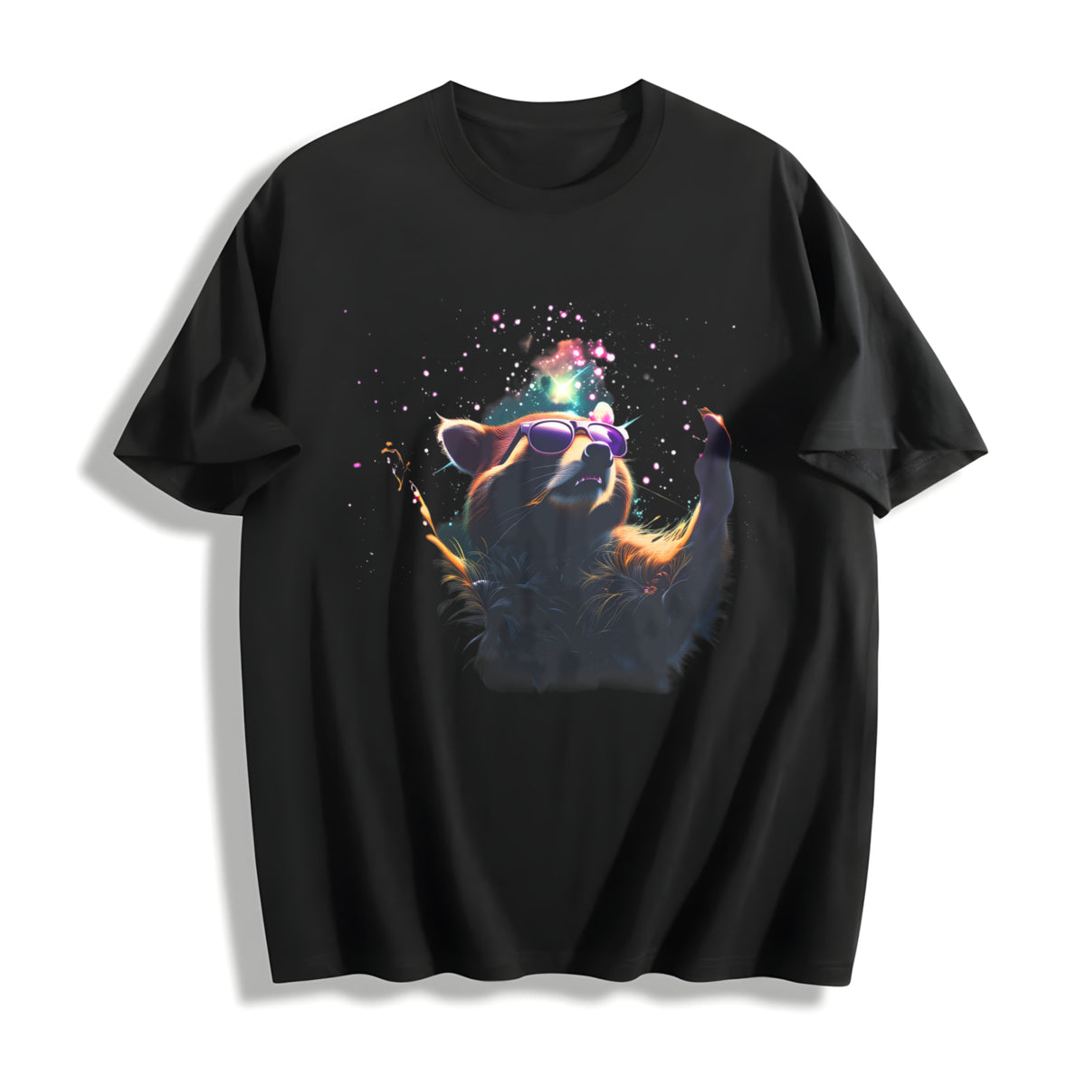 Cosmic Raccoon Cotton T-Shirt in Black