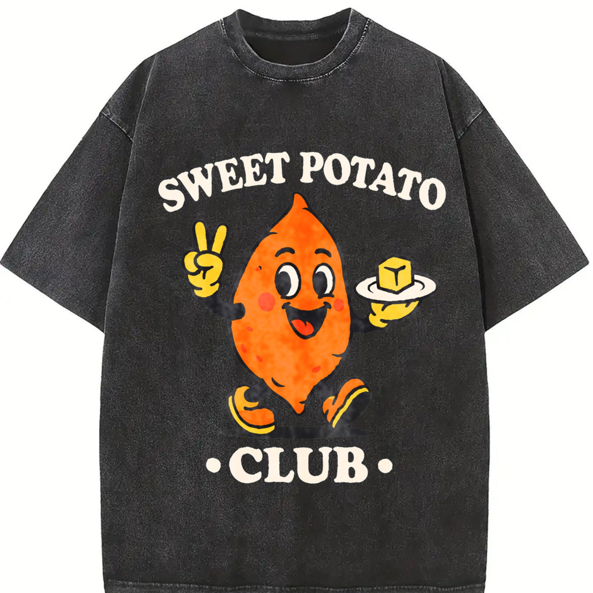 Sweet Potato Club Mascot Vintage Washed T-Shirt in Black