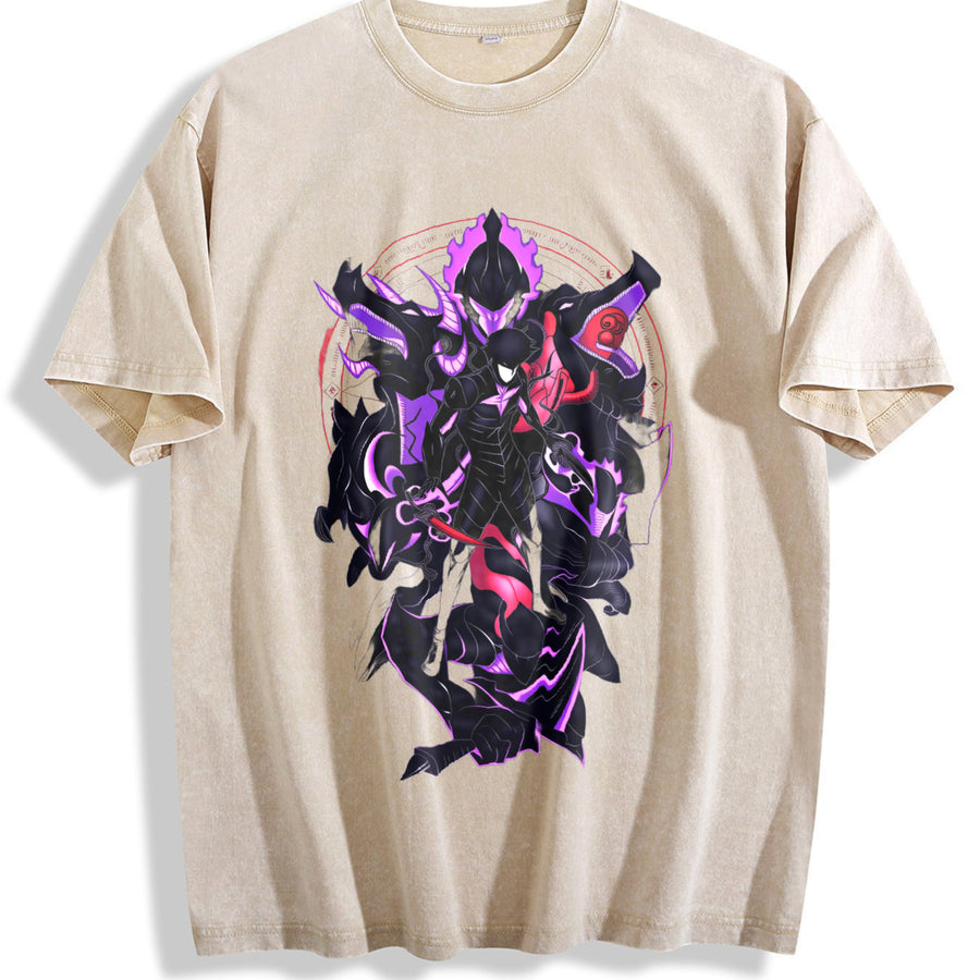Retro Limited Sung Jin Woo Bellion - Solo Leveling Wash vintage washed oversized T-shirt in Beige