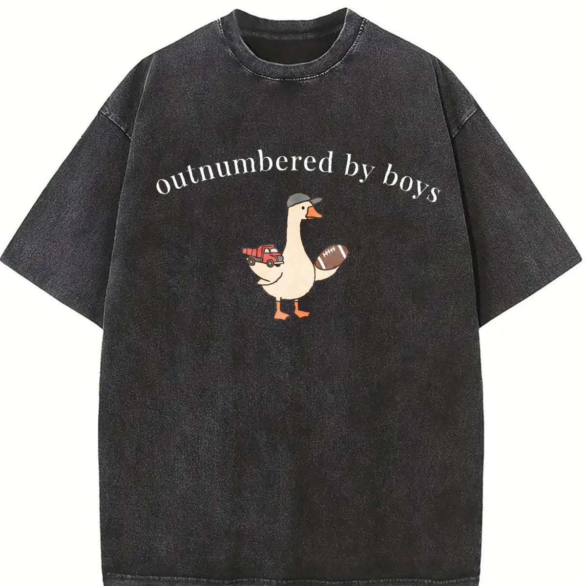 Boy Mom Goose Boy Mama Vintage Washed T-Shirt in Black