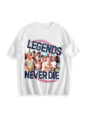 Retro 1990s Sandlot Legends Never Die Cotton T-Shirt in White