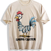 Spring Chicken Sassy Bendy Chicken Vintage Washed T-Shirt in Beige